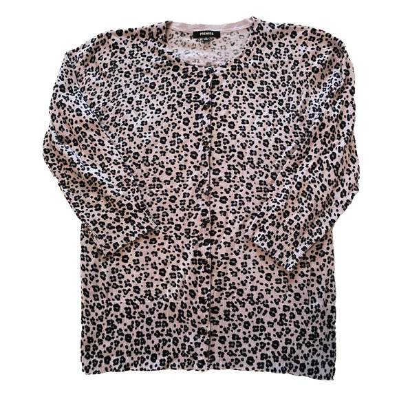 Premise Sweater Womens M Medium Lavender Snap Up Animal Print Spotted Cardigan - Picture 1 of 14